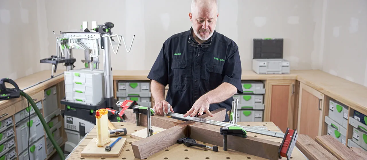 Brent gluing up the table bottom